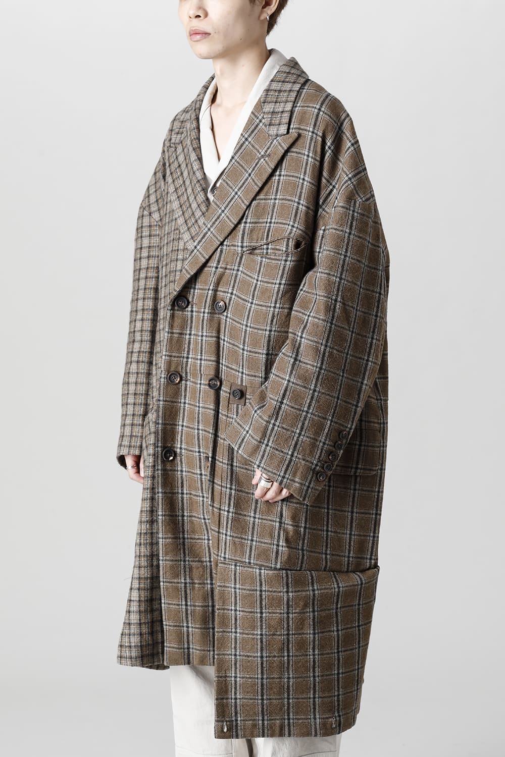 Double Breasted Cocoon Shape Plaid Coat