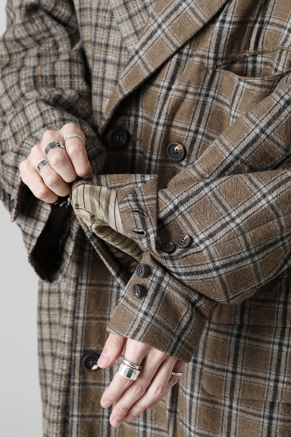 Double Breasted Cocoon Shape Plaid Coat