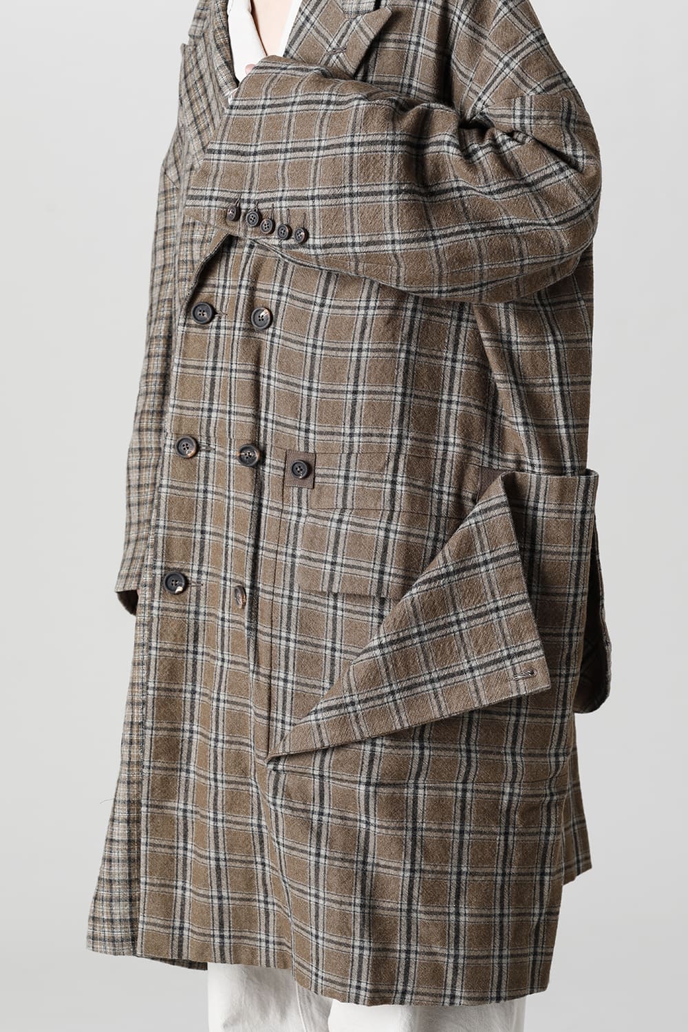 Double Breasted Cocoon Shape Plaid Coat