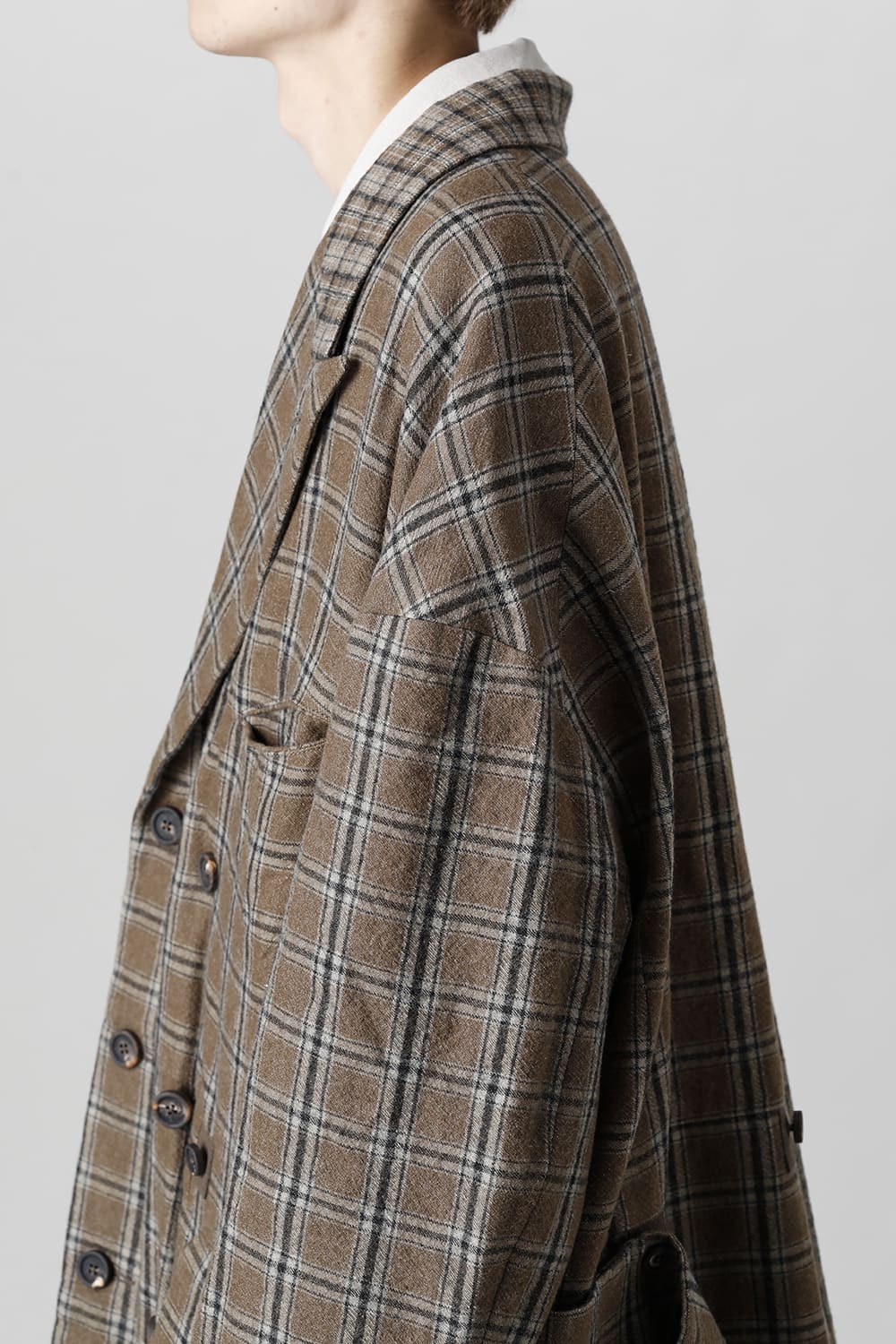 Double Breasted Cocoon Shape Plaid Coat