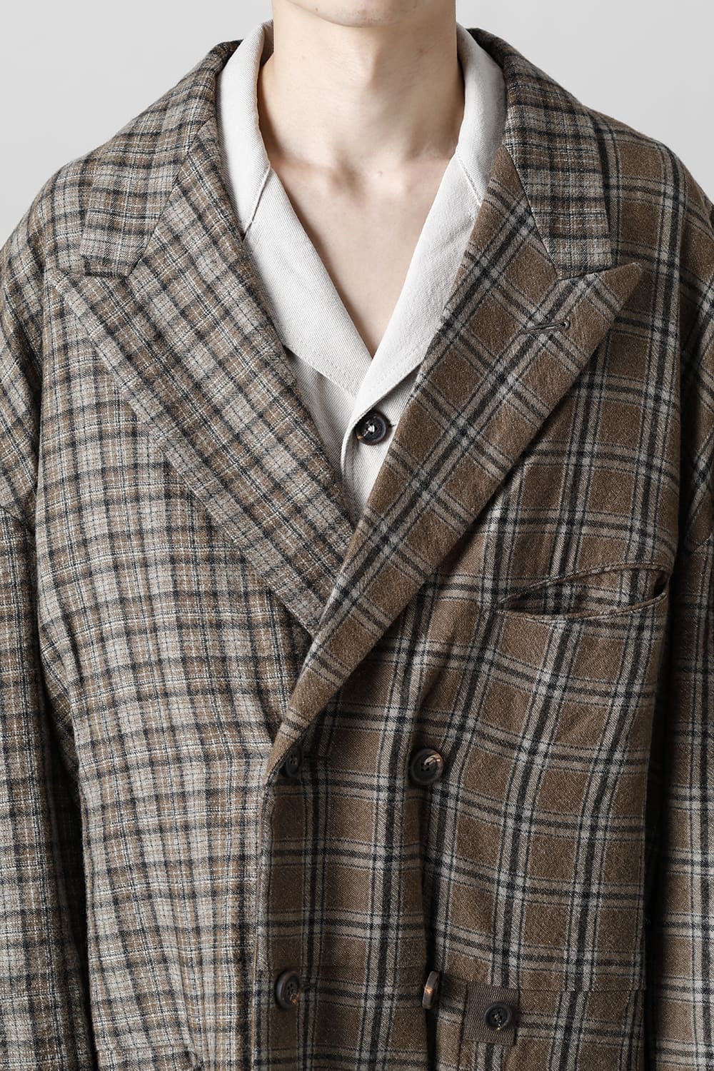 Double Breasted Cocoon Shape Plaid Coat