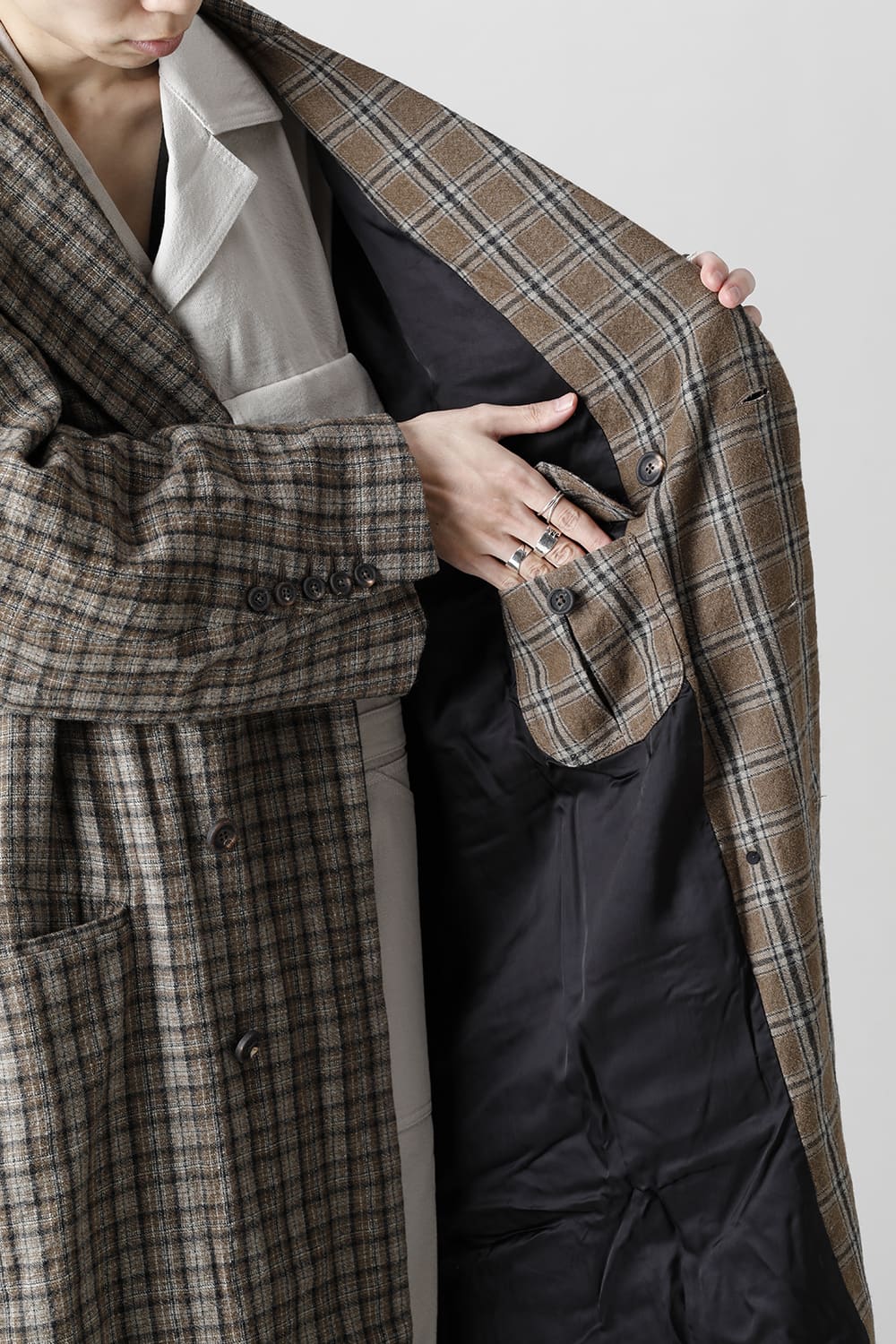 Double Breasted Cocoon Shape Plaid Coat