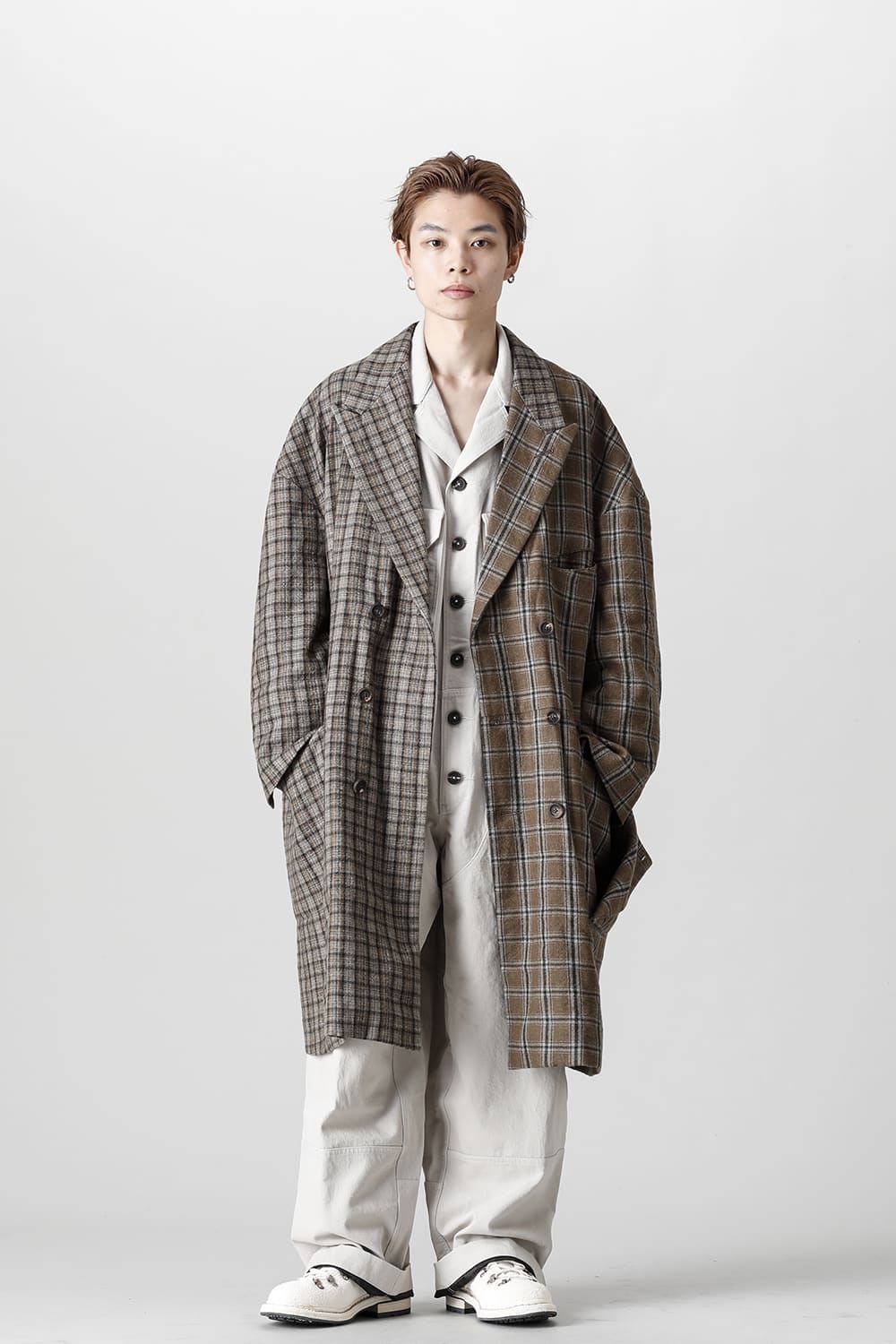 Double Breasted Cocoon Shape Plaid Coat