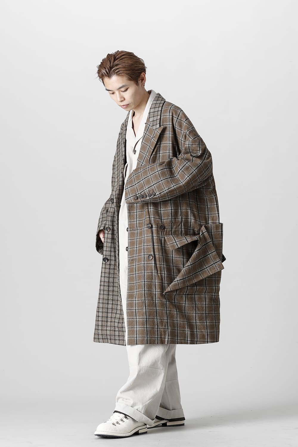 Double Breasted Cocoon Shape Plaid Coat