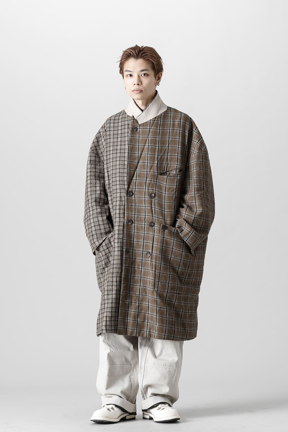 Double Breasted Cocoon Shape Plaid Coat