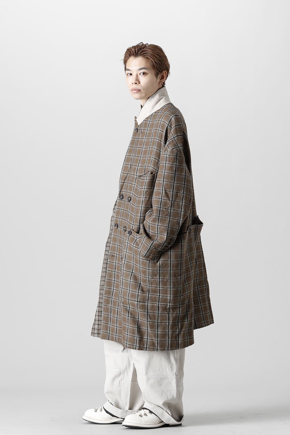 Double Breasted Cocoon Shape Plaid Coat