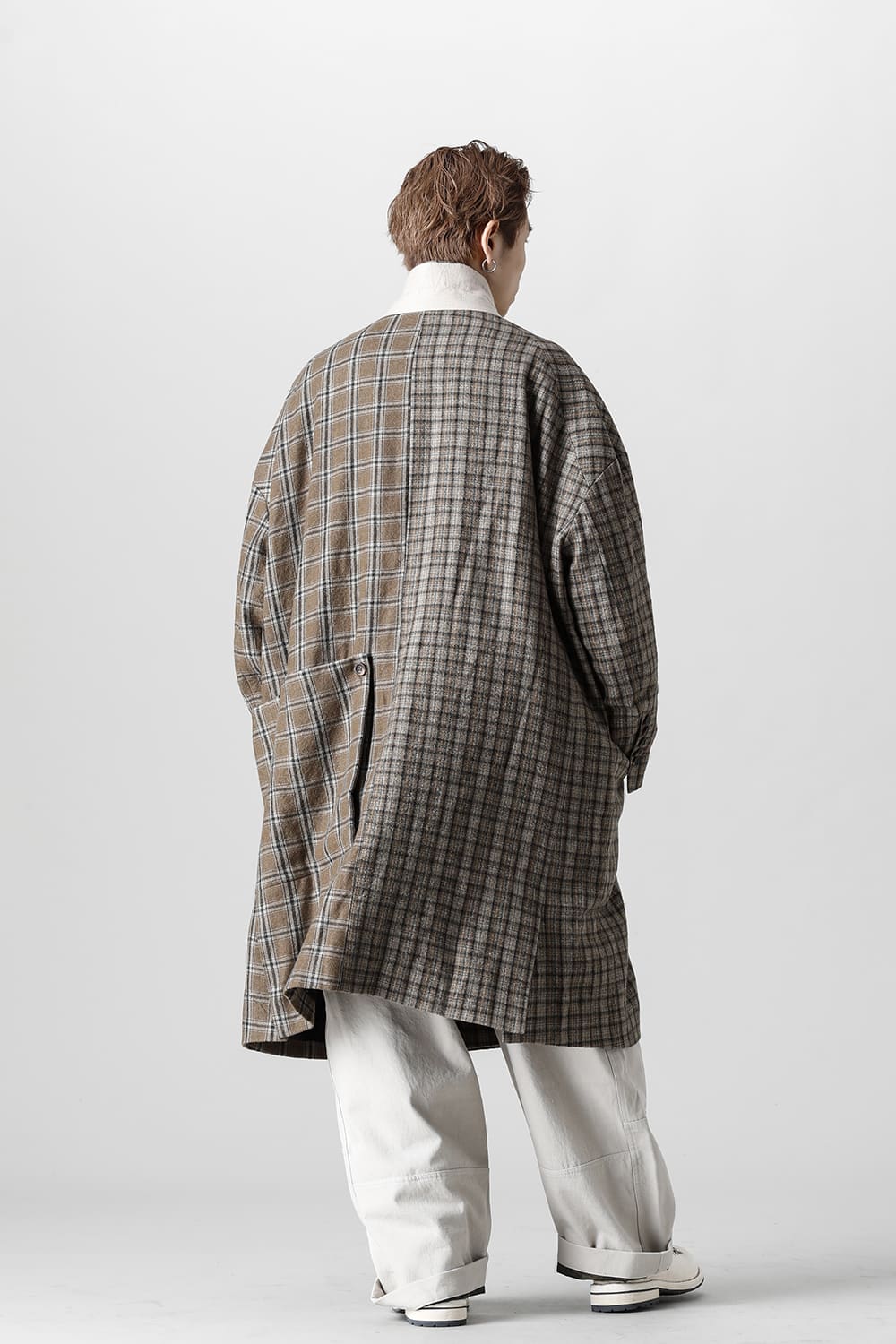 Double Breasted Cocoon Shape Plaid Coat