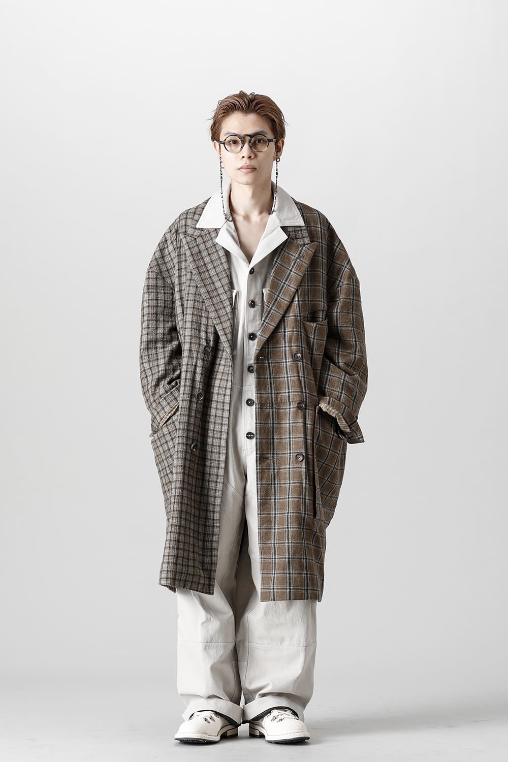 Double Breasted Cocoon Shape Plaid Coat
