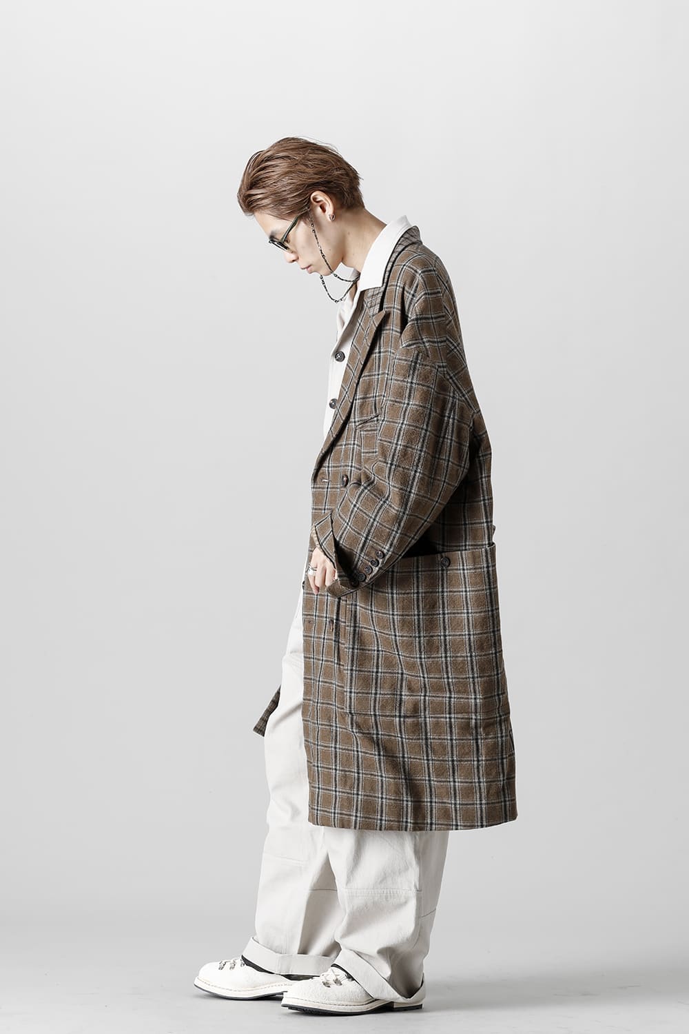 Double Breasted Cocoon Shape Plaid Coat