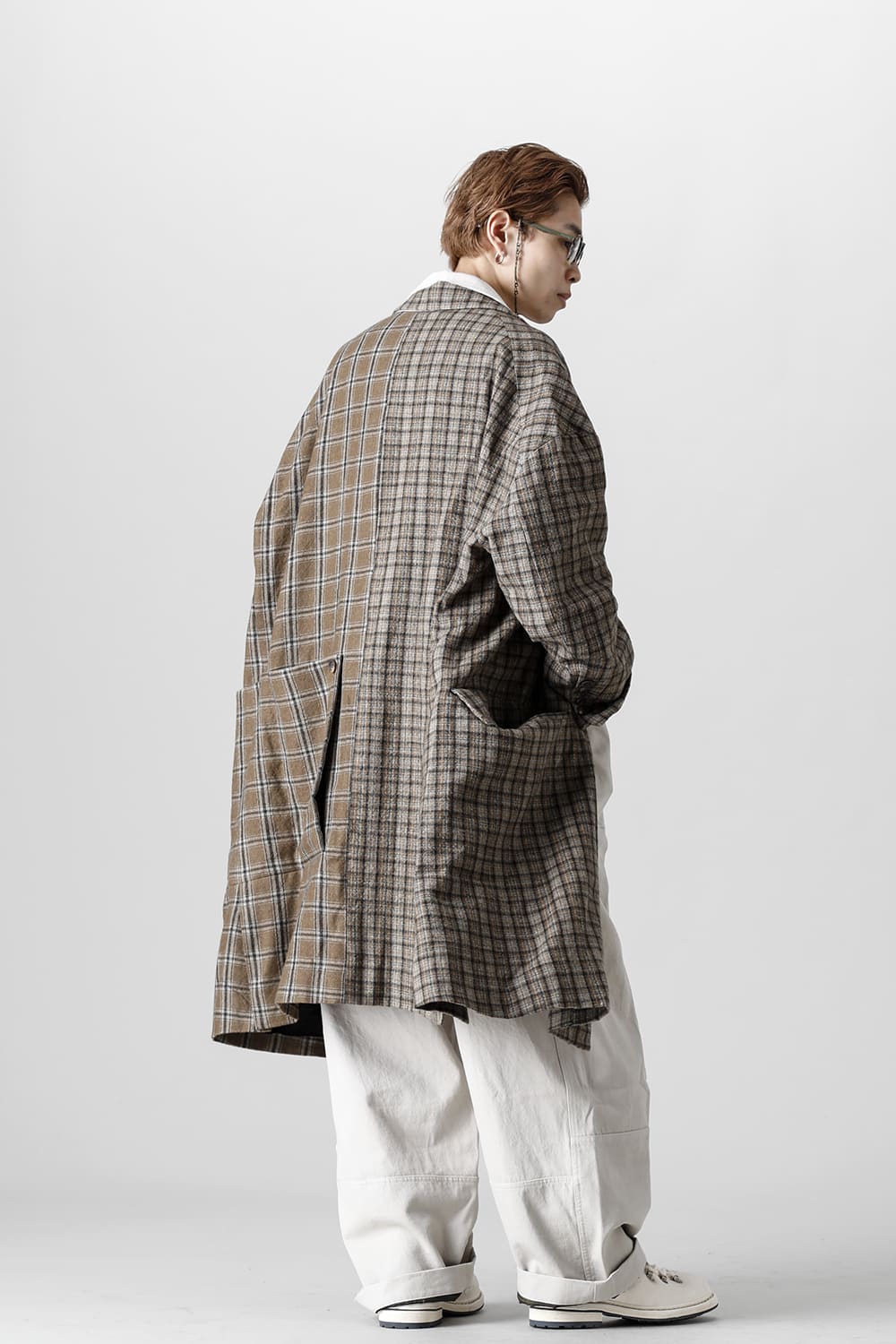 Double Breasted Cocoon Shape Plaid Coat