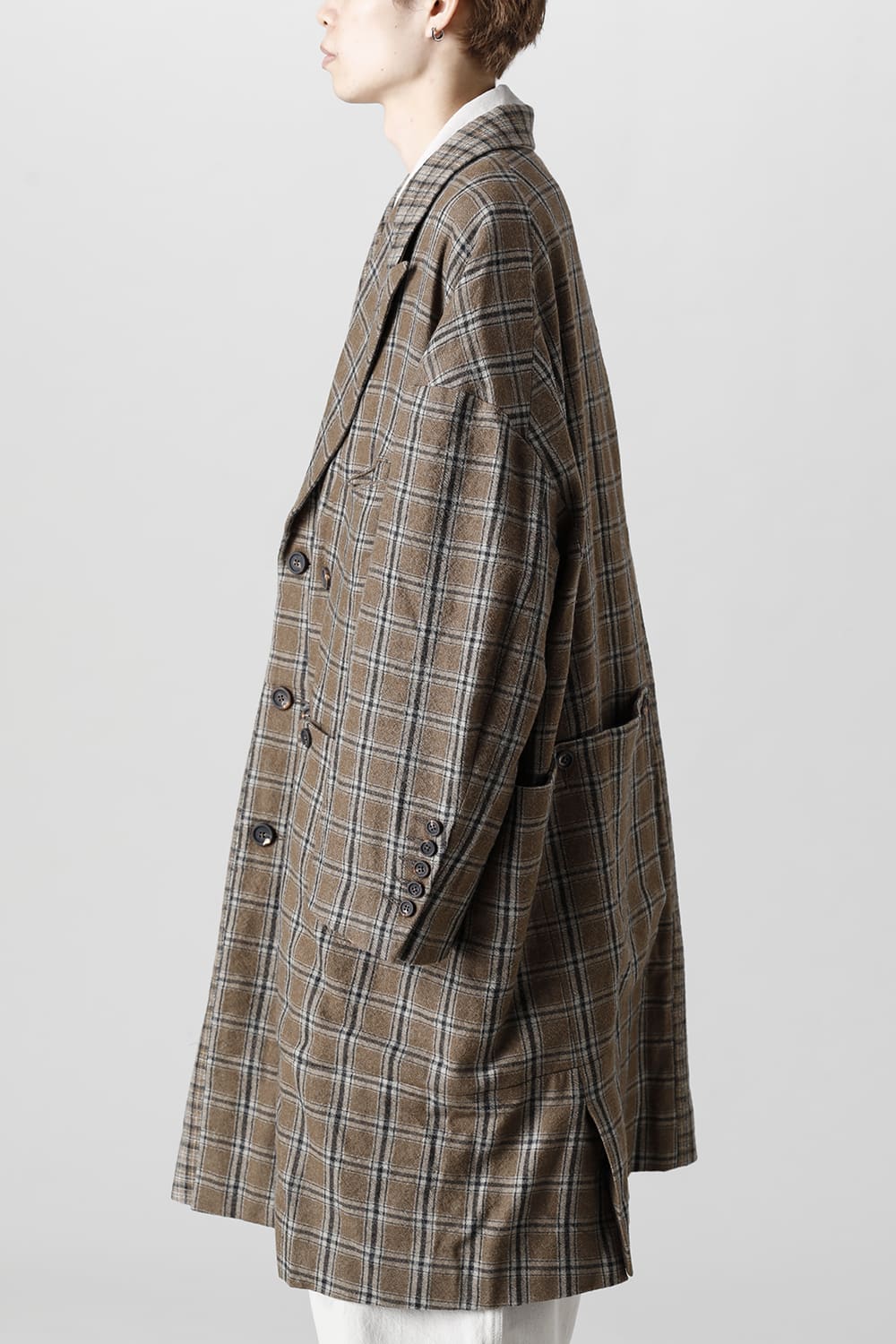 Double Breasted Cocoon Shape Plaid Coat