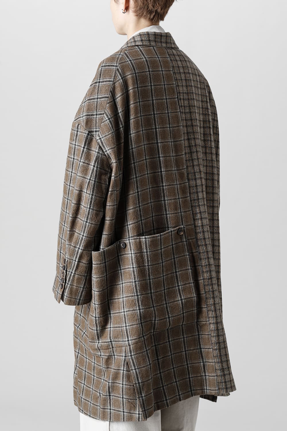Double Breasted Cocoon Shape Plaid Coat