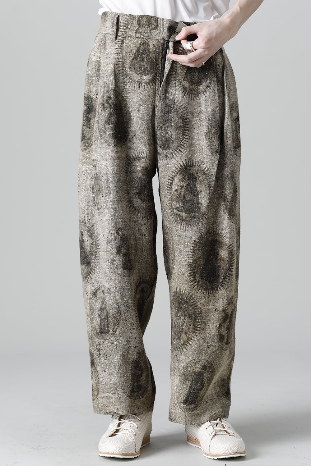 Front Pleated Collage Trousers With Scholar Print