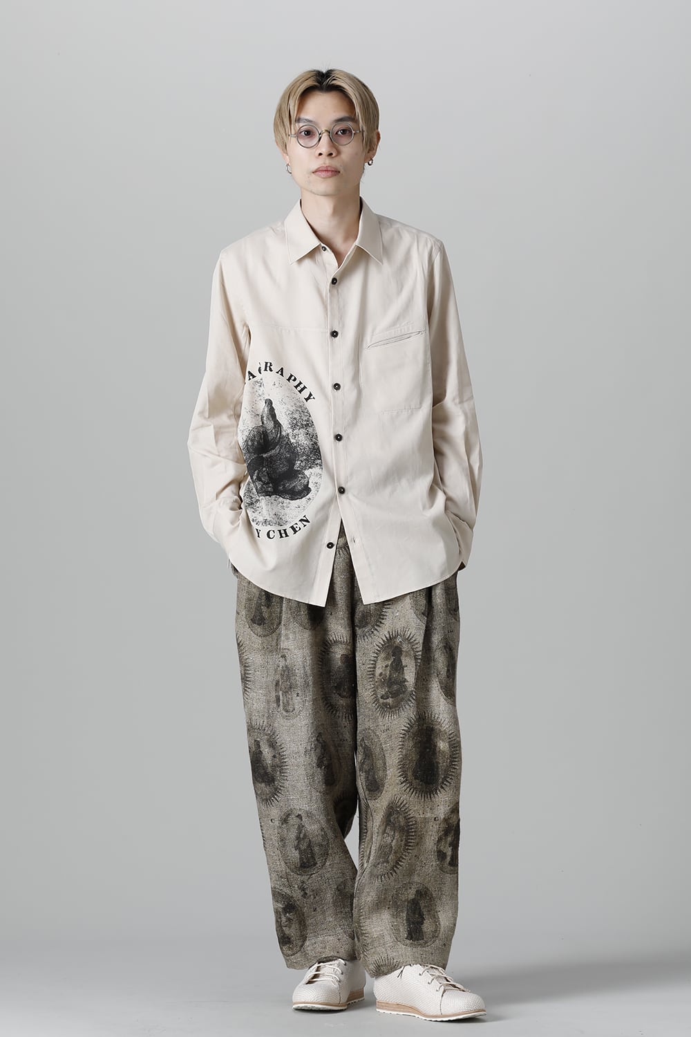 Front Pleated Collage Trousers With Scholar Print