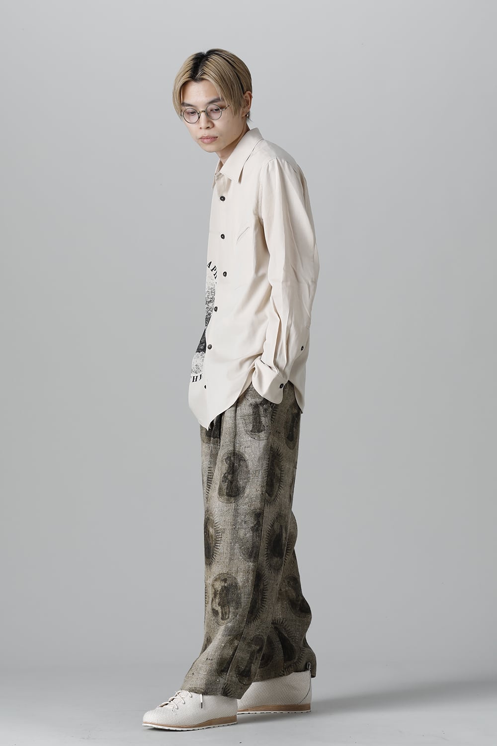 Front Pleated Collage Trousers With Scholar Print
