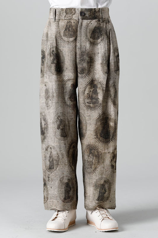 Front Pleated Collage Trousers With Scholar Print