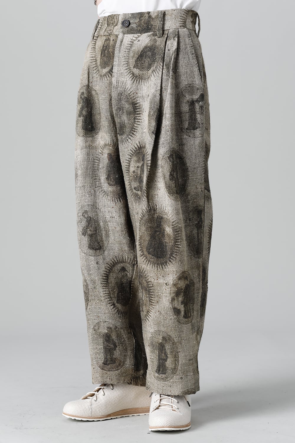 Front Pleated Collage Trousers With Scholar Print