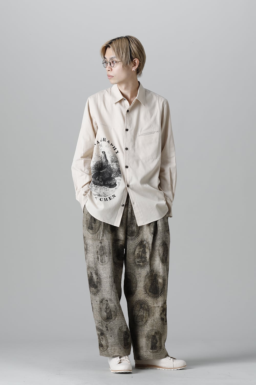 Front Pleated Collage Trousers With Scholar Print