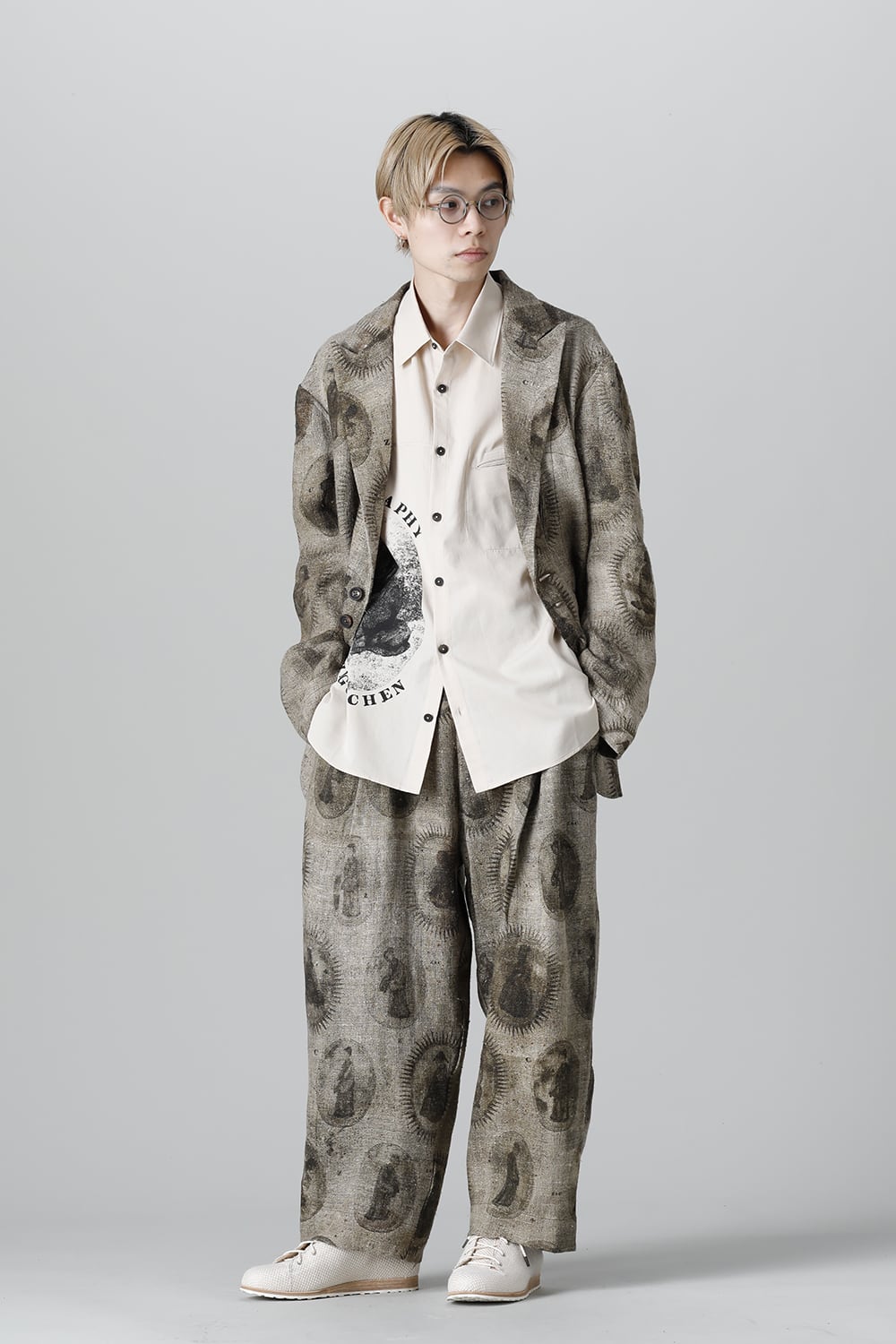 Front Pleated Collage Trousers With Scholar Print