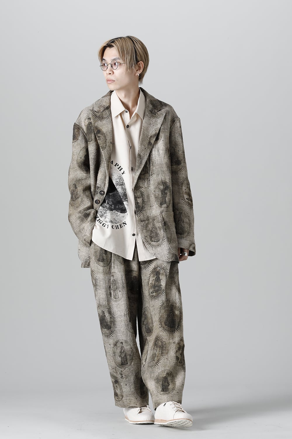 Front Pleated Collage Trousers With Scholar Print