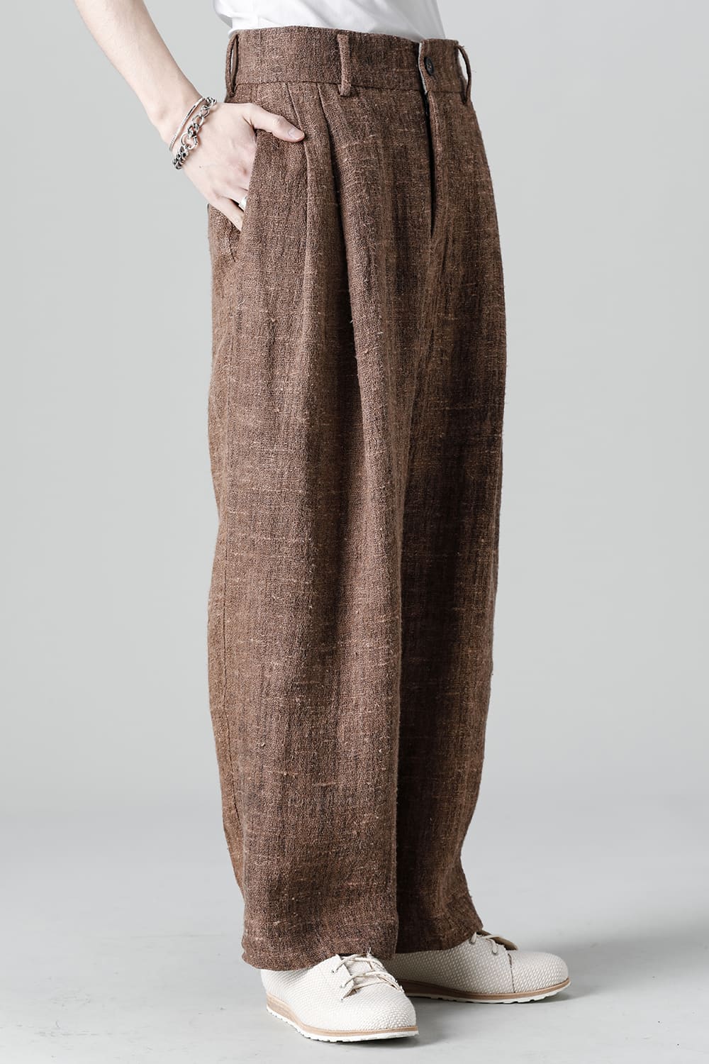 プリーツ ワイドレッグ ロングトラウザーズ