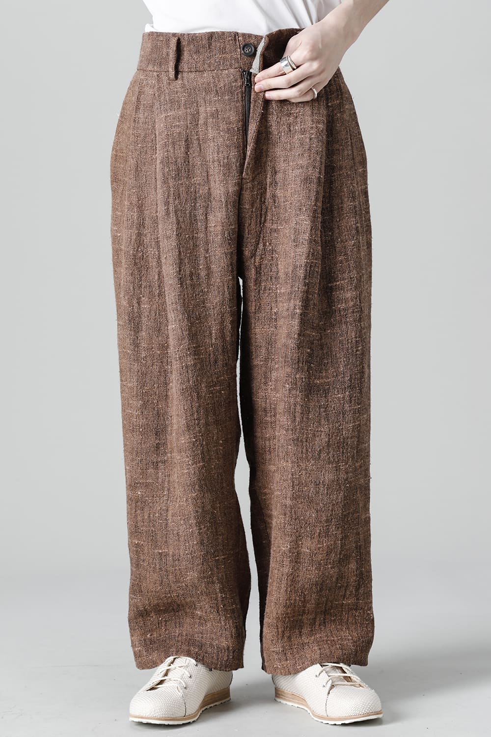 プリーツ ワイドレッグ ロングトラウザーズ