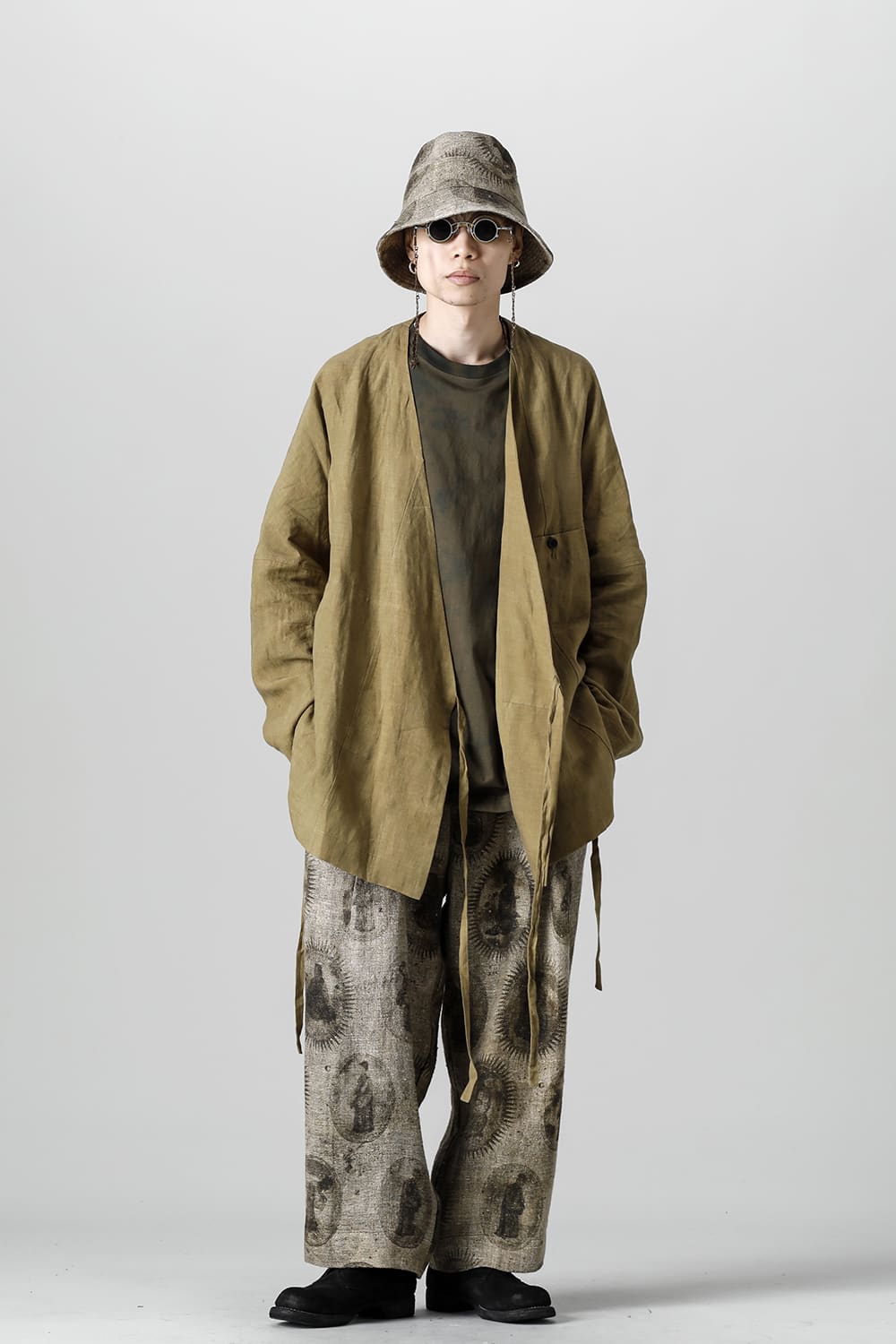 FASCINATE LIMITED Short Robe With Patchworks Hand Dyed Linen