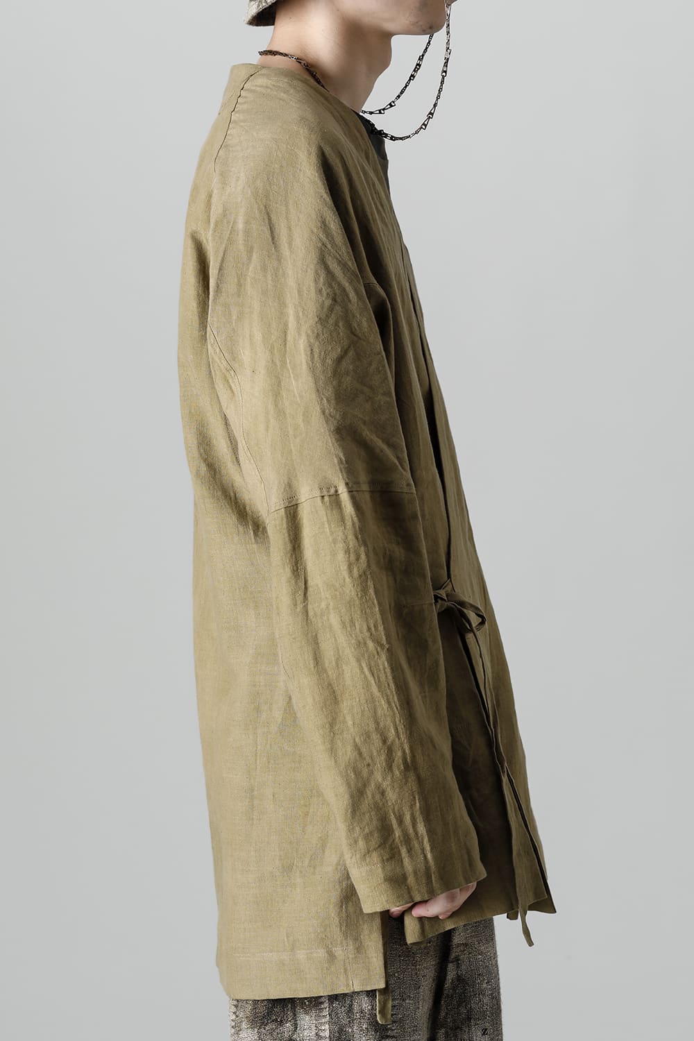 FASCINATE LIMITED Short Robe With Patchworks Hand Dyed Linen