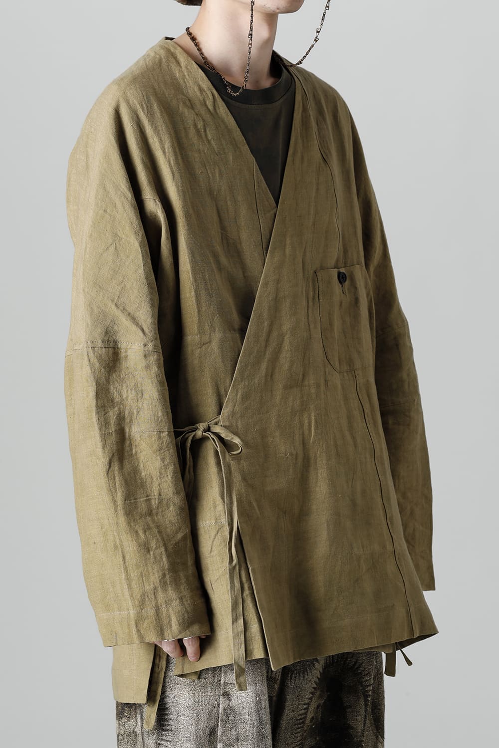 FASCINATE LIMITED Short Robe With Patchworks Hand Dyed Linen