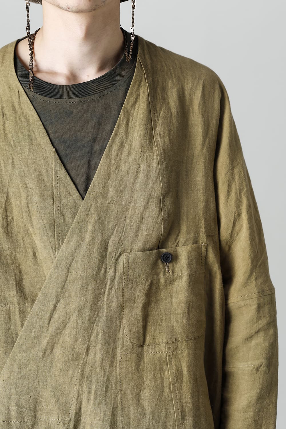 FASCINATE LIMITED Short Robe With Patchworks Hand Dyed Linen