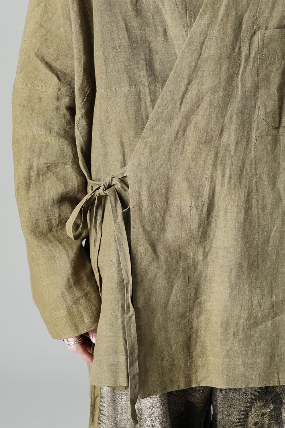 FASCINATE LIMITED Short Robe With Patchworks Hand Dyed Linen