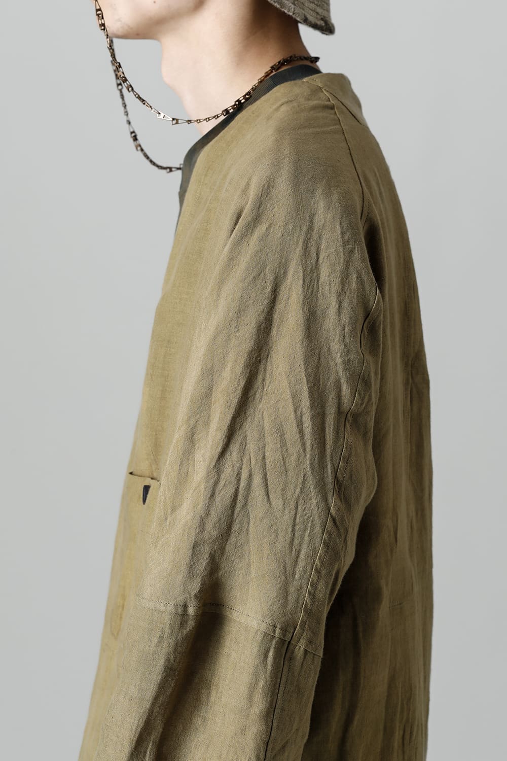 FASCINATE LIMITED Short Robe With Patchworks Hand Dyed Linen