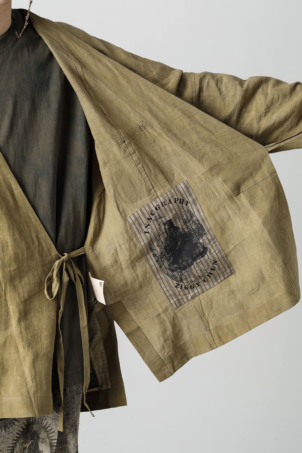 FASCINATE LIMITED Short Robe With Patchworks Hand Dyed Linen
