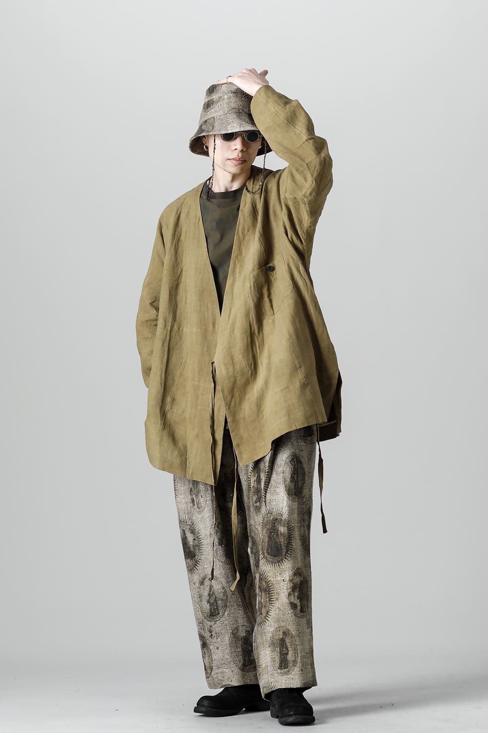 FASCINATE LIMITED Short Robe With Patchworks Hand Dyed Linen