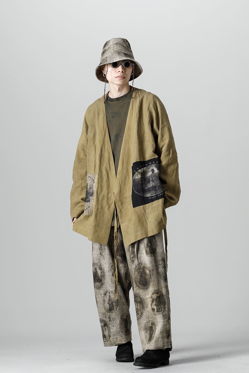 FASCINATE LIMITED Short Robe With Patchworks Hand Dyed Linen