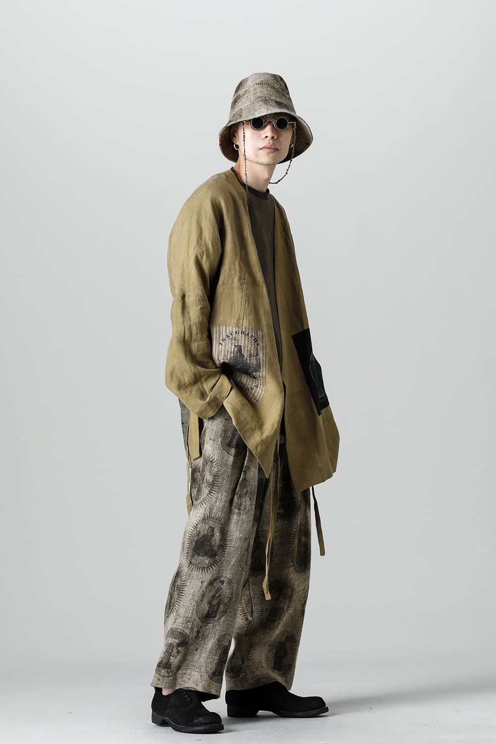 FASCINATE LIMITED Short Robe With Patchworks Hand Dyed Linen