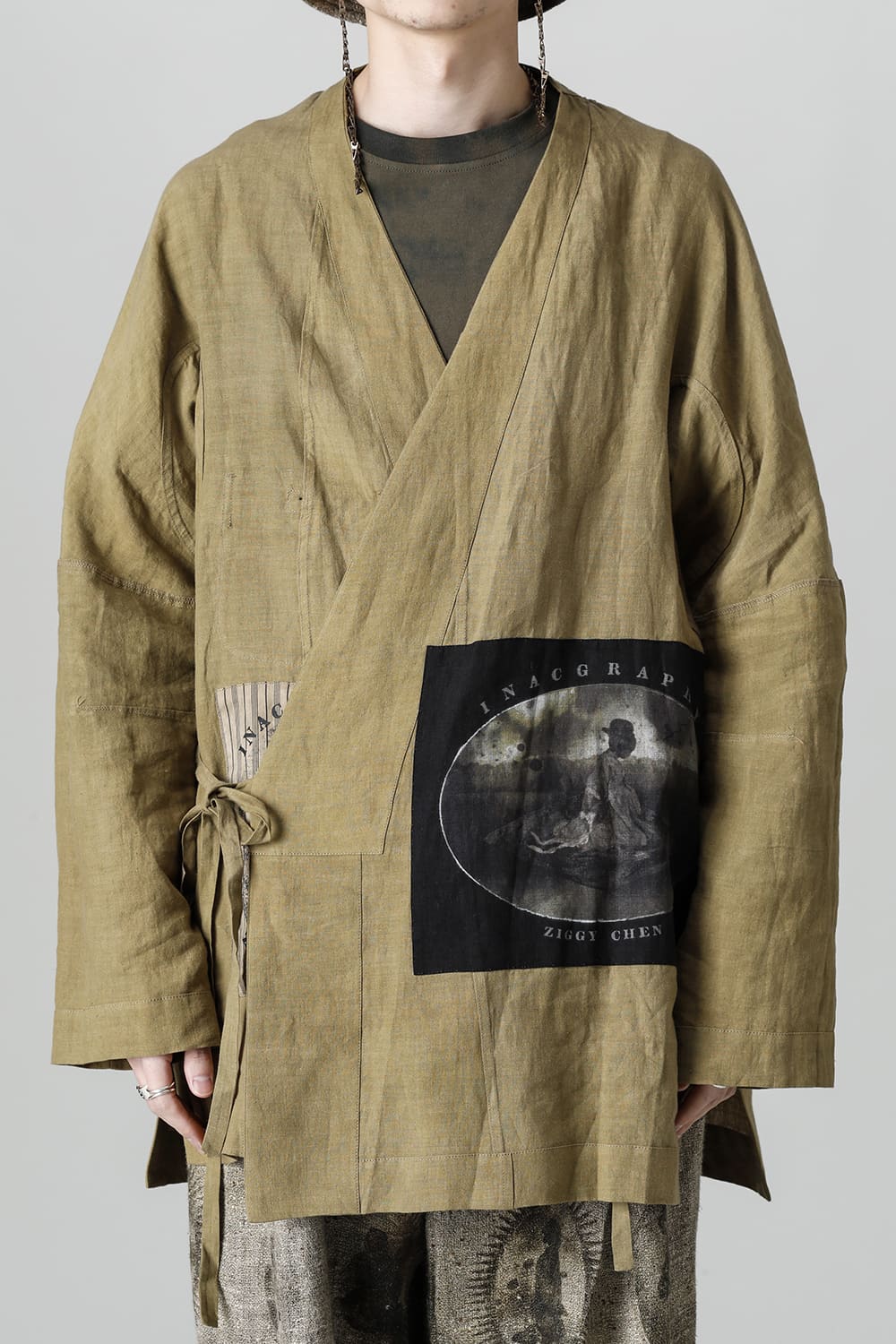 FASCINATE LIMITED Short Robe With Patchworks Hand Dyed Linen
