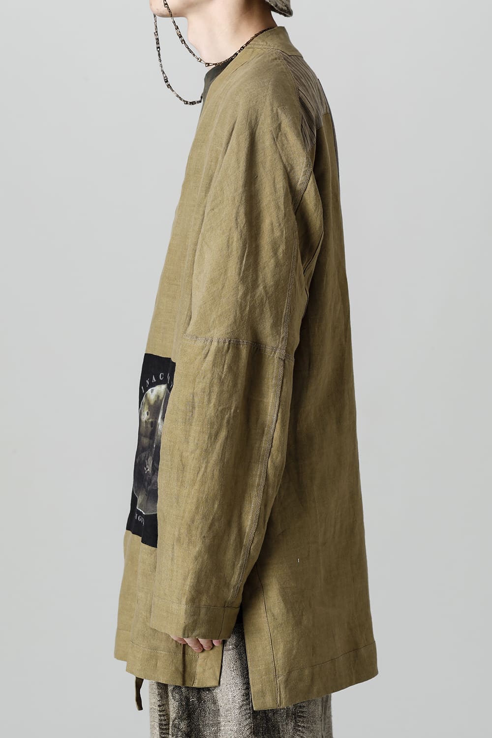 FASCINATE LIMITED Short Robe With Patchworks Hand Dyed Linen