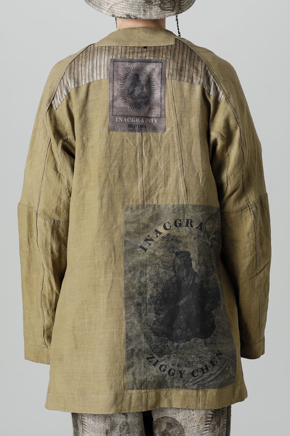 FASCINATE LIMITED Short Robe With Patchworks Hand Dyed Linen