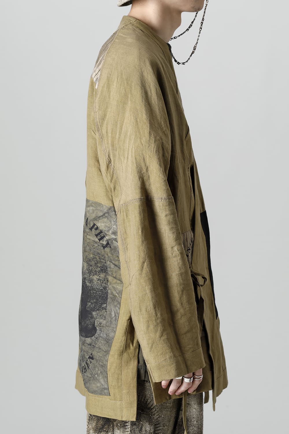 FASCINATE LIMITED Short Robe With Patchworks Hand Dyed Linen