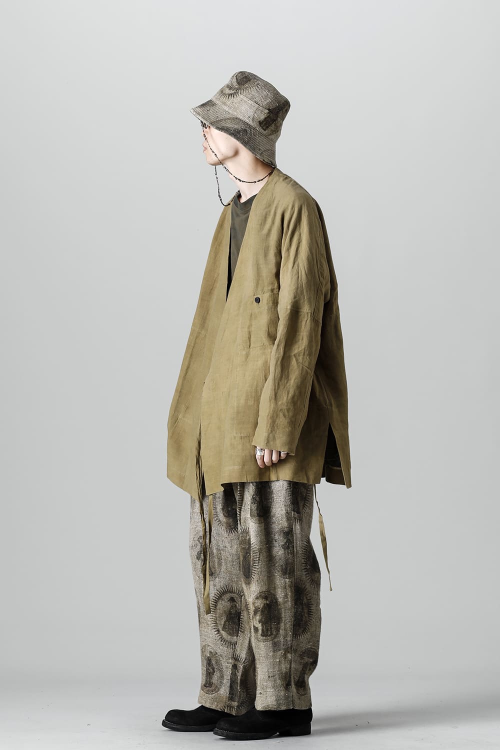 FASCINATE LIMITED Short Robe With Patchworks Hand Dyed Linen