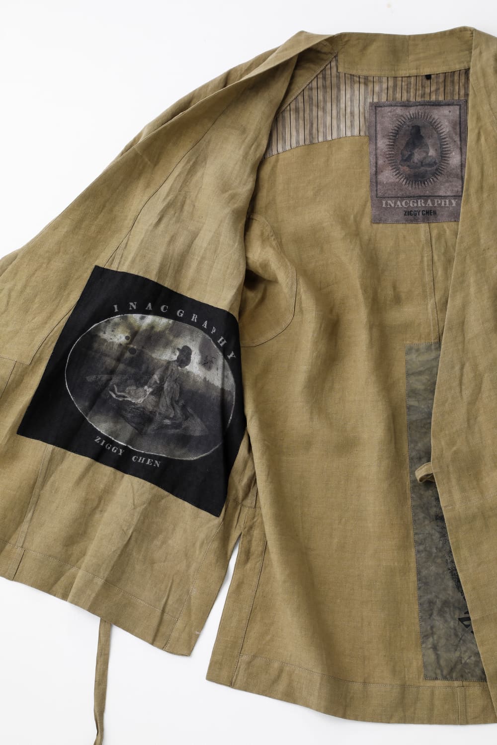 FASCINATE LIMITED Short Robe With Patchworks Hand Dyed Linen