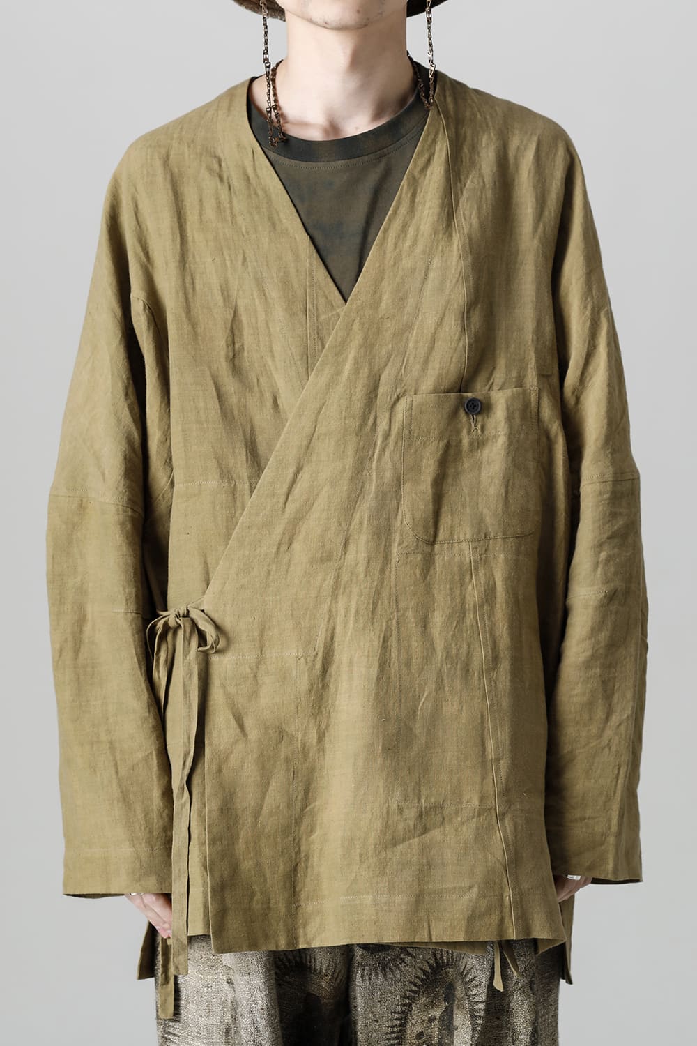 FASCINATE LIMITED Short Robe With Patchworks Hand Dyed Linen