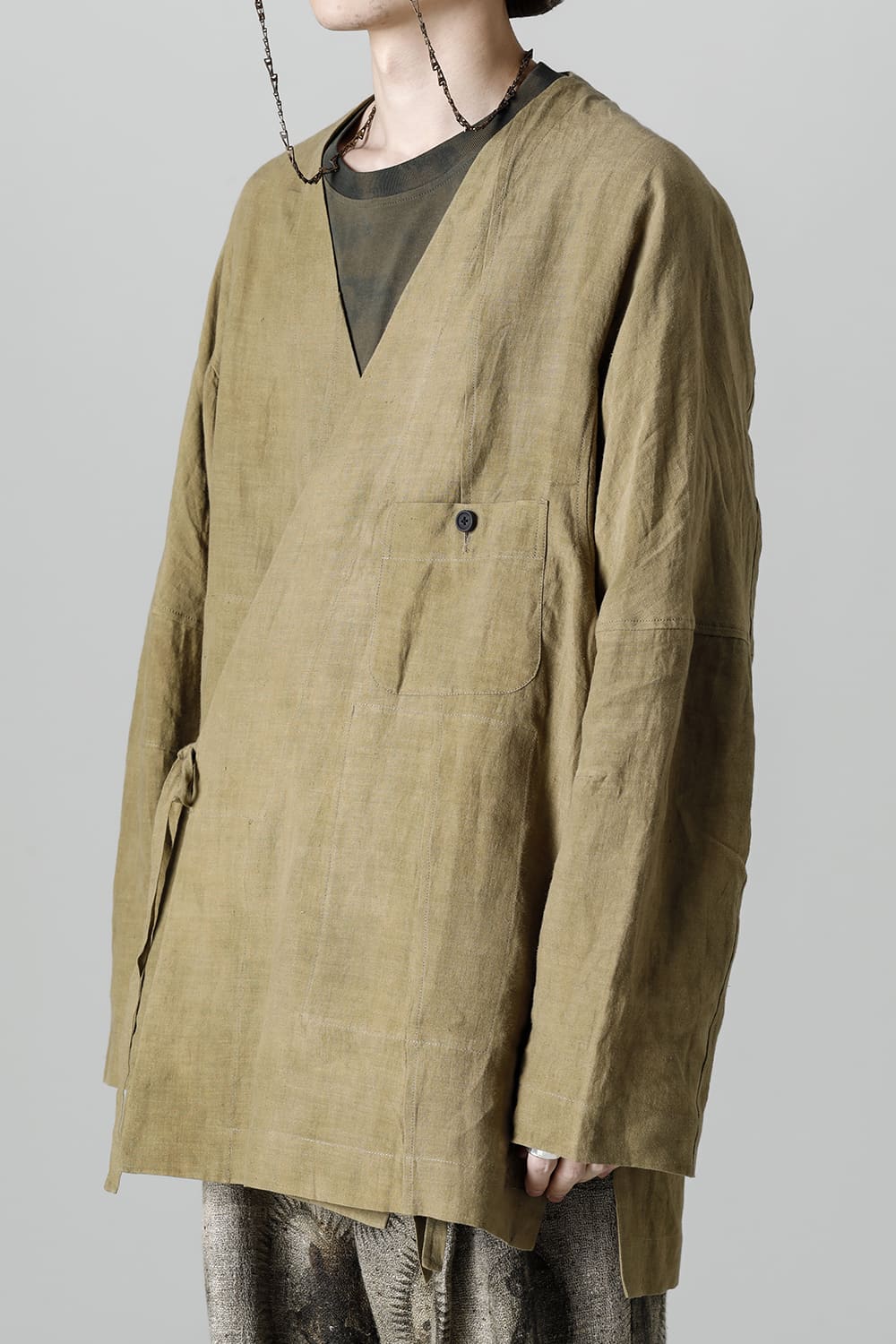 FASCINATE LIMITED Short Robe With Patchworks Hand Dyed Linen