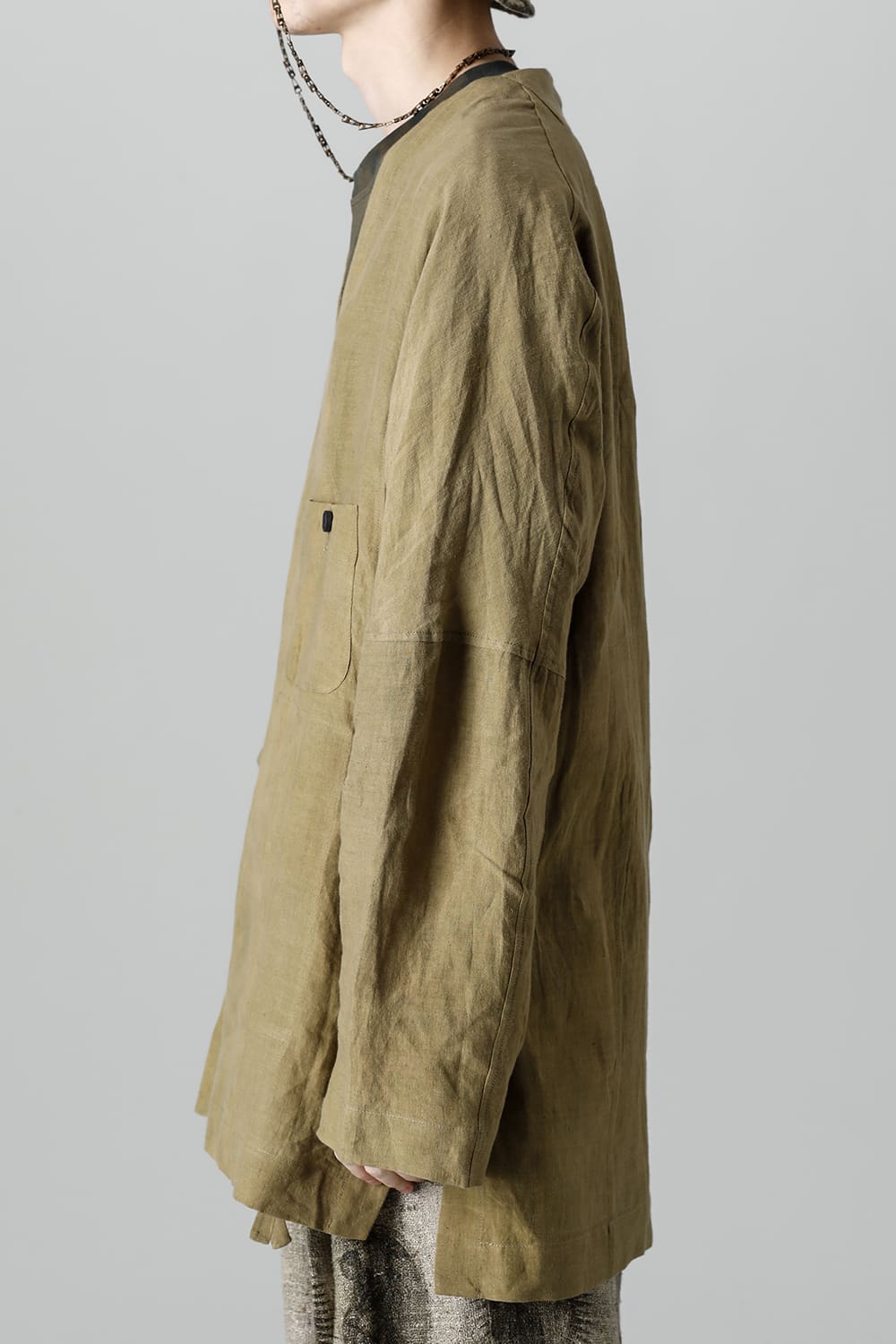 FASCINATE LIMITED Short Robe With Patchworks Hand Dyed Linen