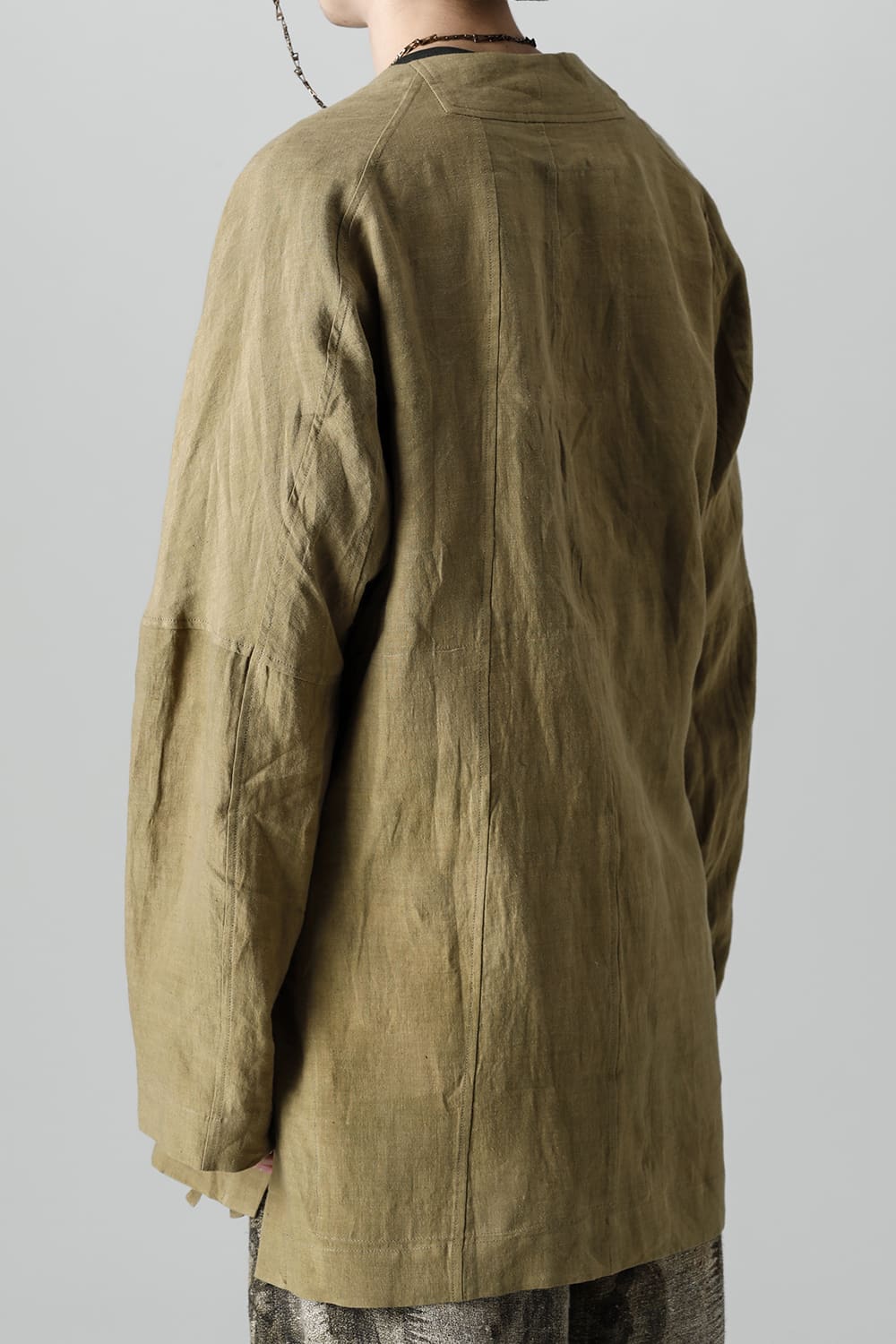 FASCINATE LIMITED Short Robe With Patchworks Hand Dyed Linen