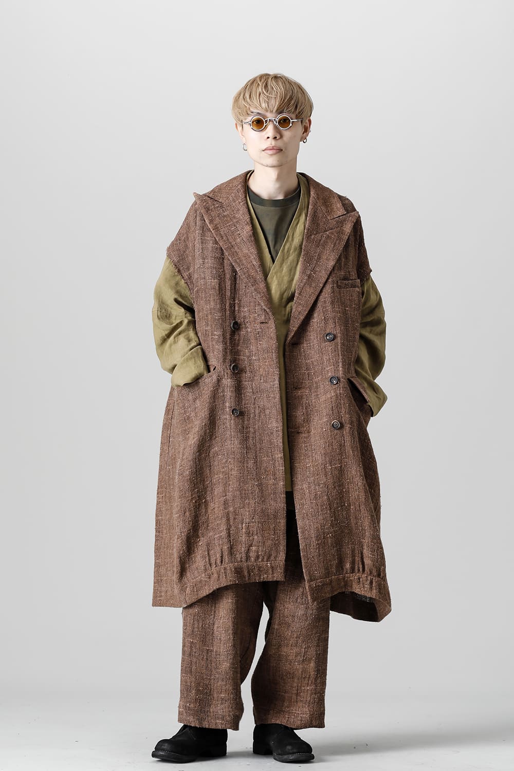 Sleeveless Double Breasted Coat  Brick