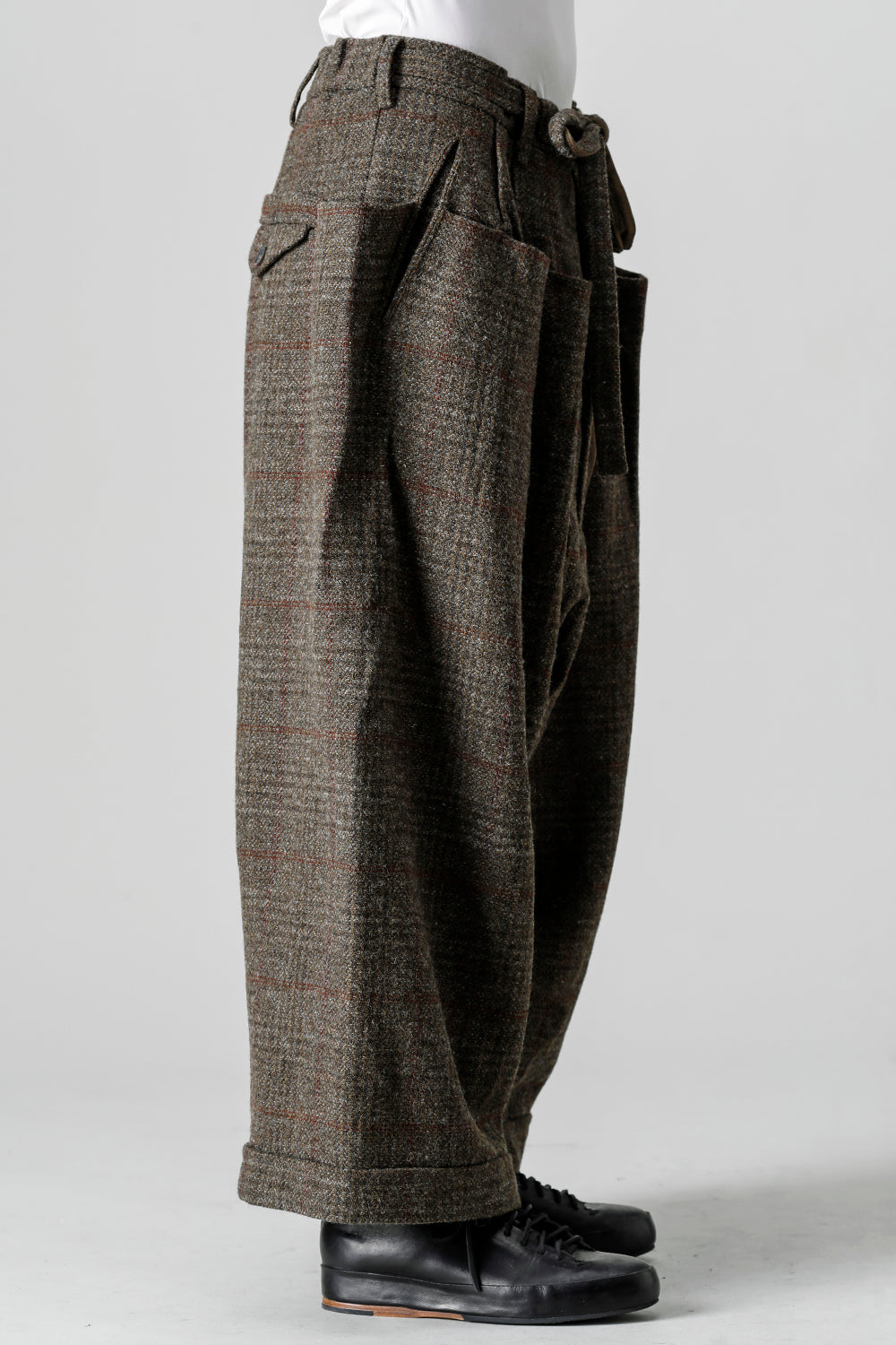 Front Pleats Wide Drawstring Trousers