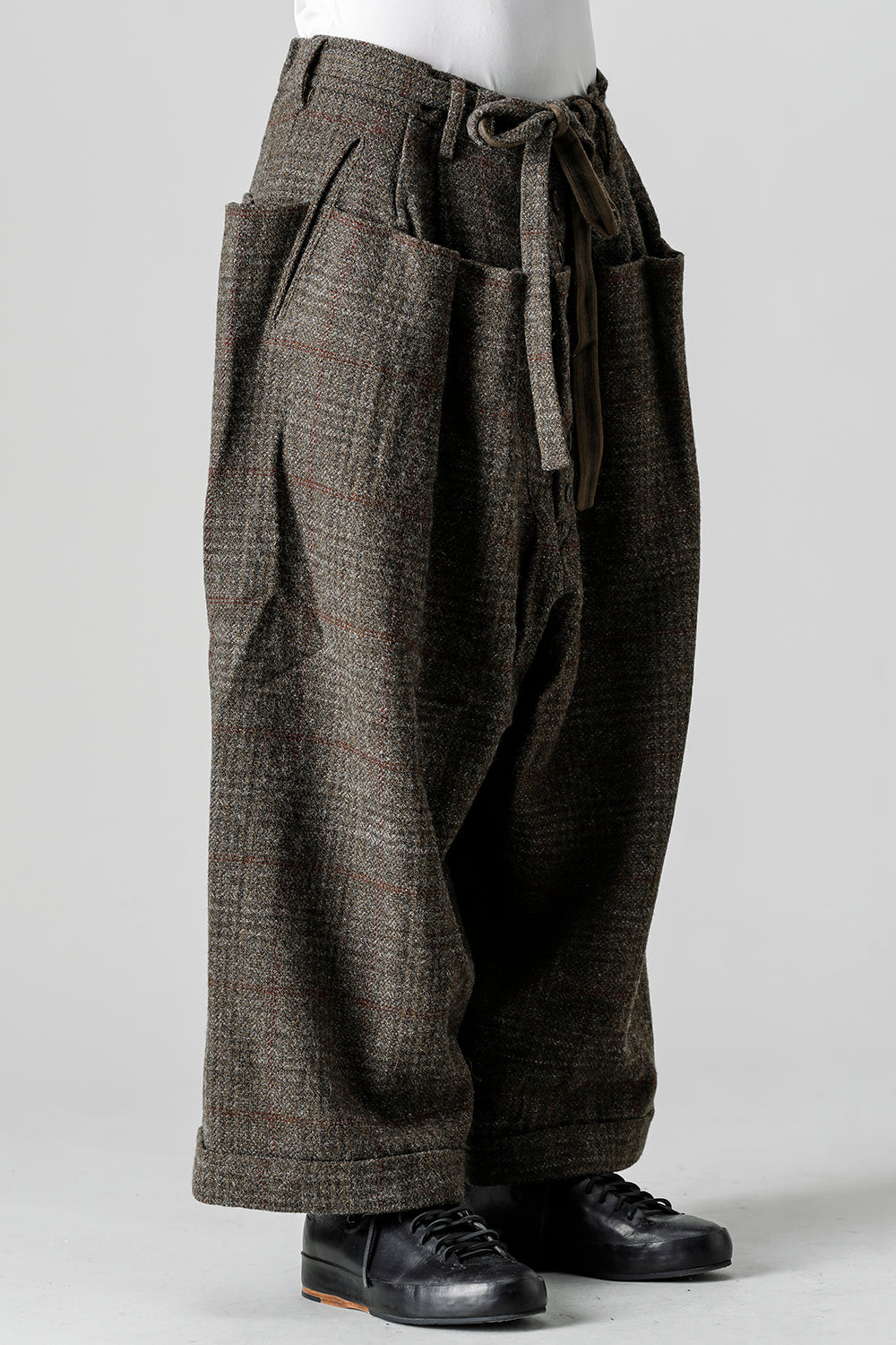 Front Pleats Wide Drawstring Trousers