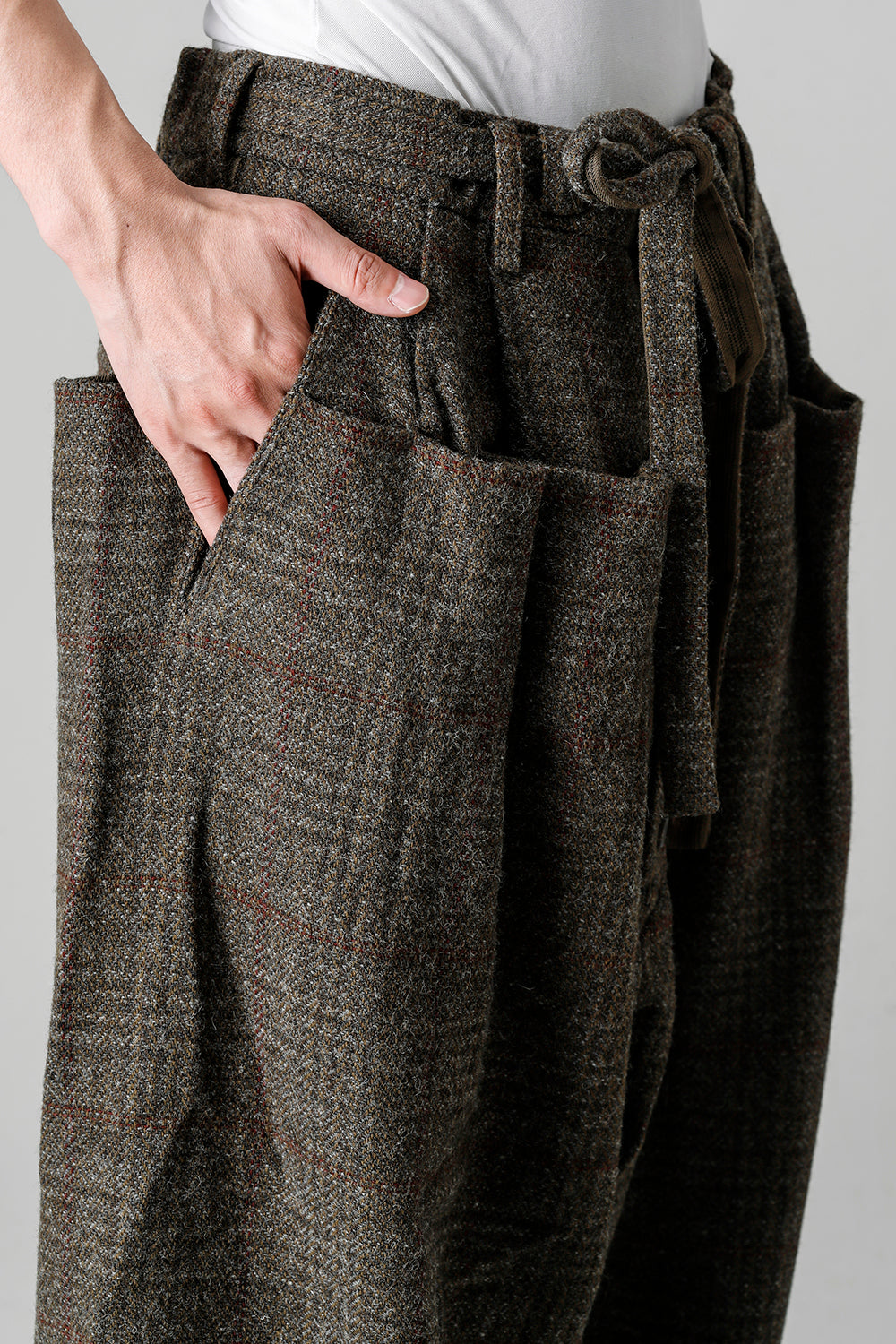 Front Pleats Wide Drawstring Trousers